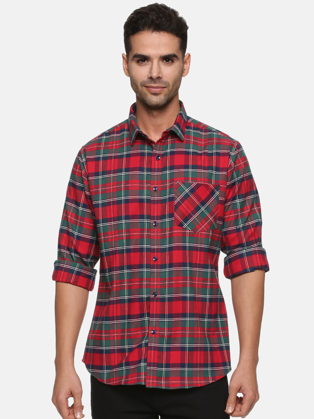 Men Red Checkered Slim Fit Casual Shirt