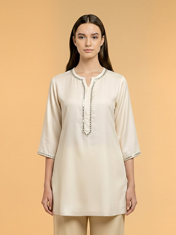 Solid Biege Short Kurta