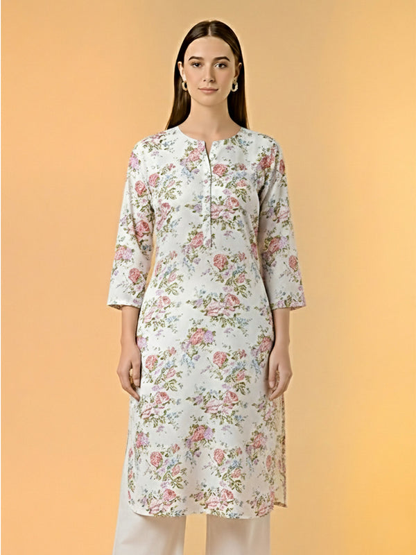 Printed White Long Kurta