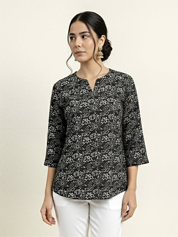 Printed Black Short Kurta