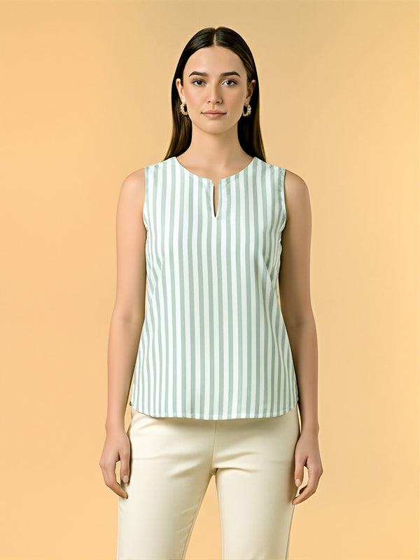 Striped White & Green Top