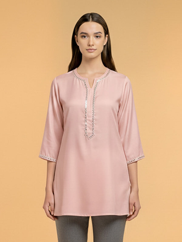 Solid Peach Short Kurta
