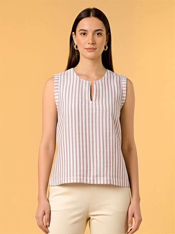 Striped White & Brown Top