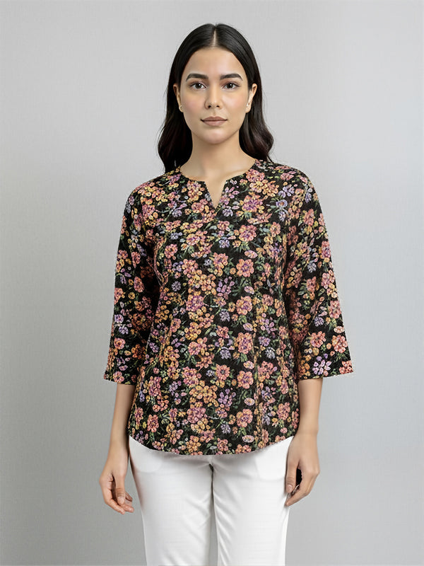 Printed Black Short Kurta