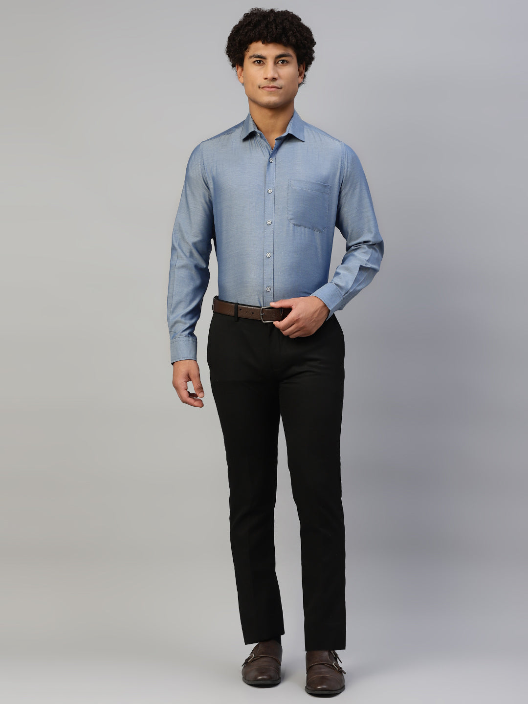 Don Vino Men's Solid Blue Full Sleeve Regular Fit Shirt