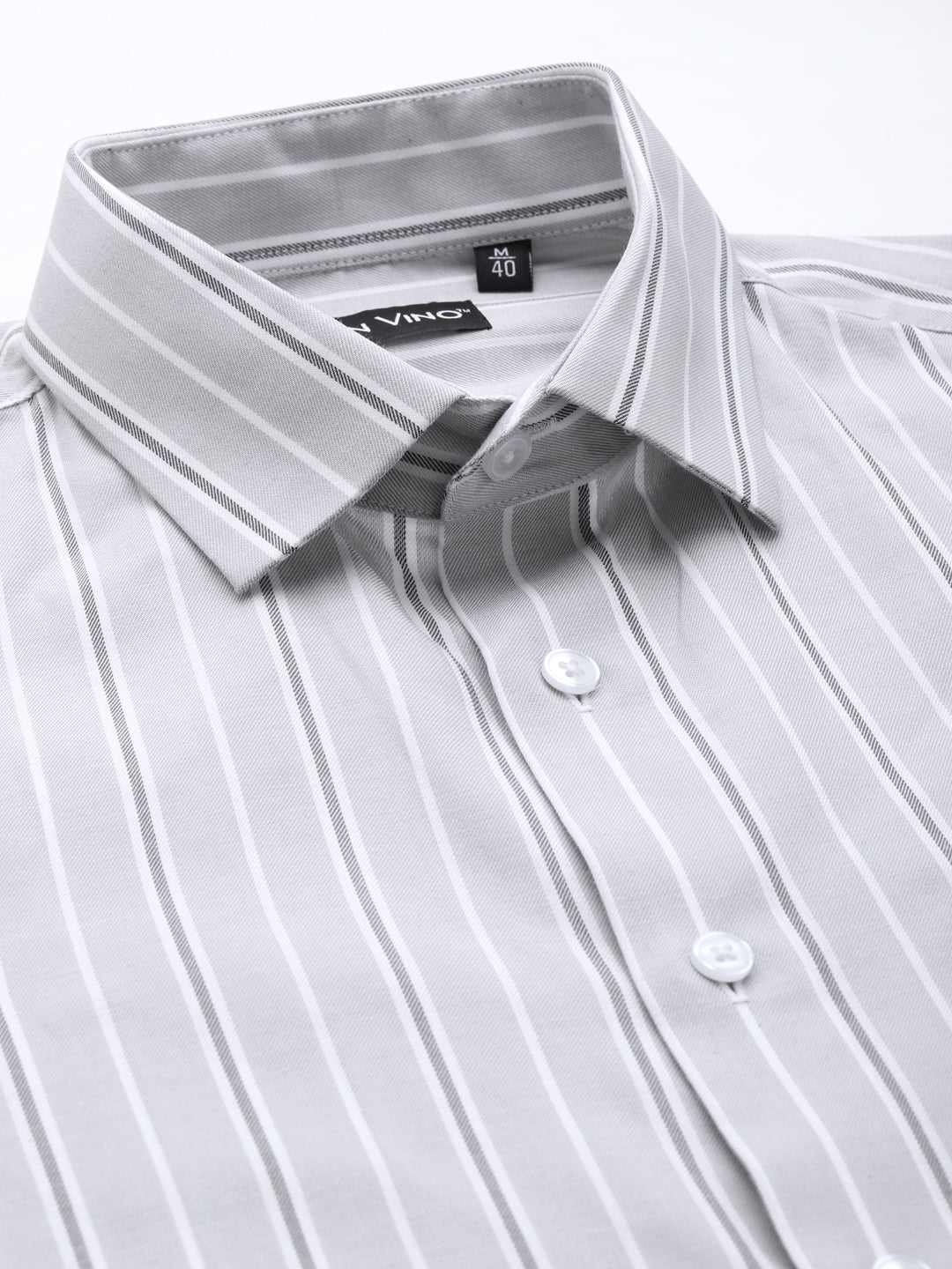 Don Vino Men's Light Grey Stripes Regular Fit Full Sleeve Shirt