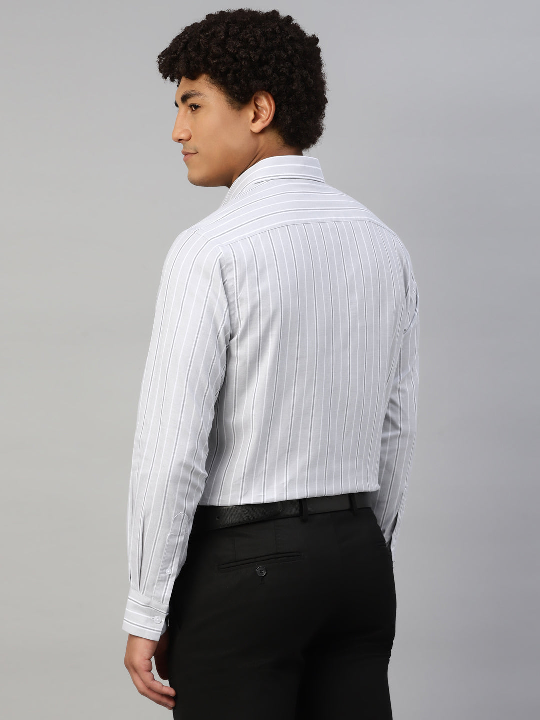 Don Vino Men's Light Grey Stripes Regular Fit Full Sleeve Shirt