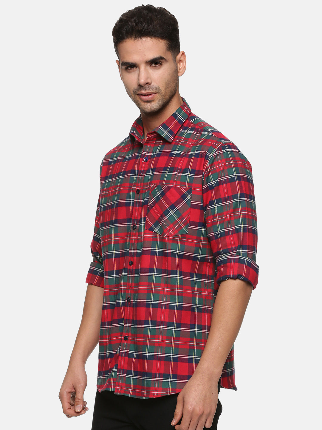 Men Red Checkered Slim Fit Casual Shirt