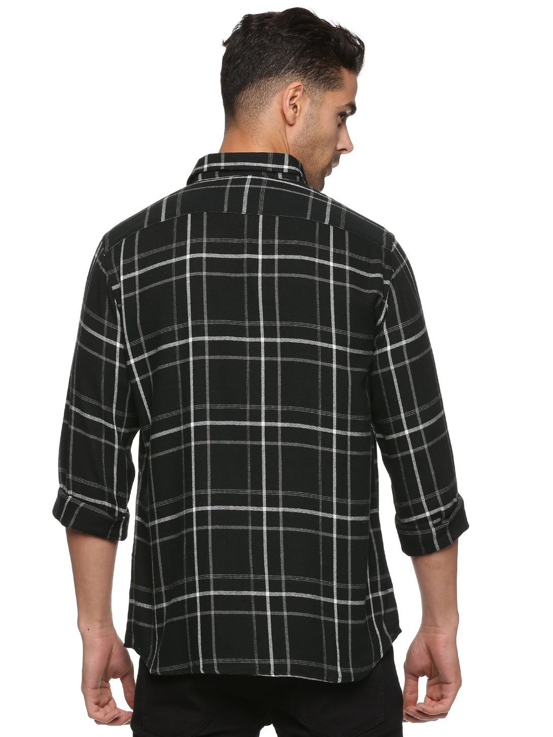 Men Black Checkered Slim Fit Casual Shirt
