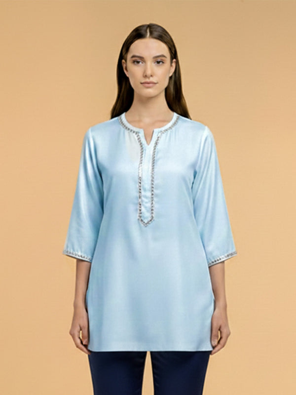 Solid Blue Short Kurta