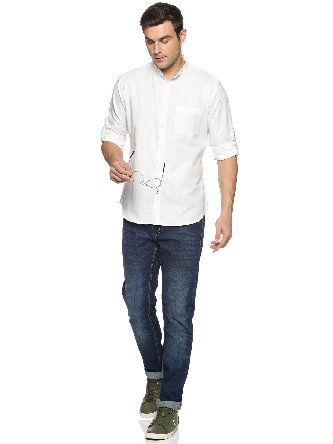 Don Vino Men Slim Fit Solid Mandarin Collar Casual Shirt