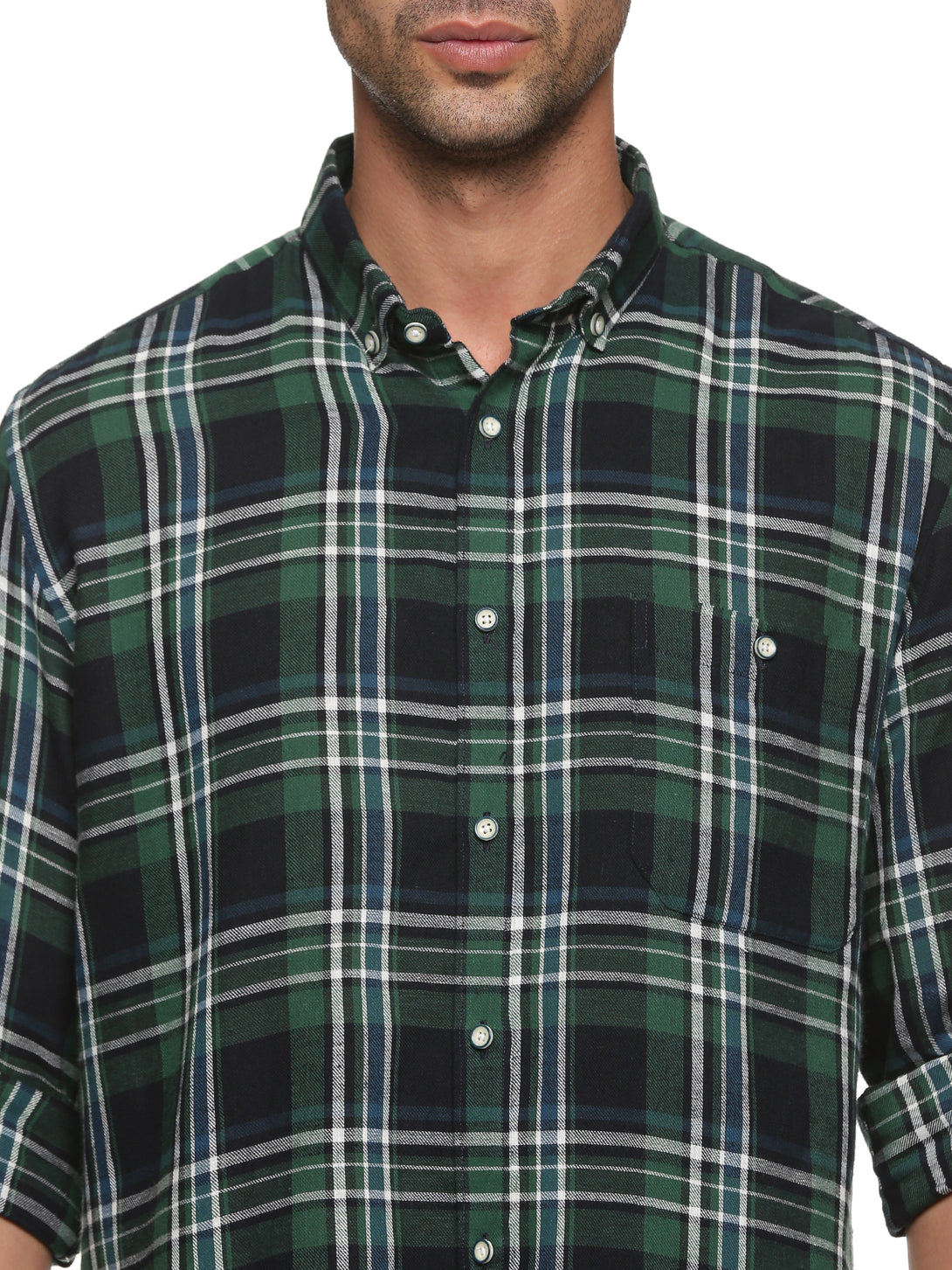 Men Green Checkered Slim Fit Casual Shirt
