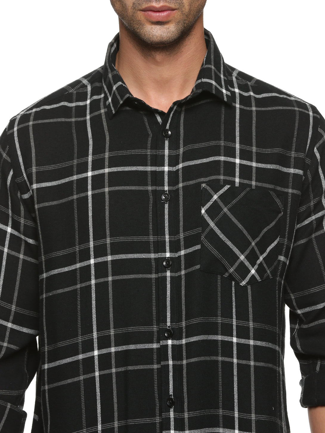 Men Black Checkered Slim Fit Casual Shirt