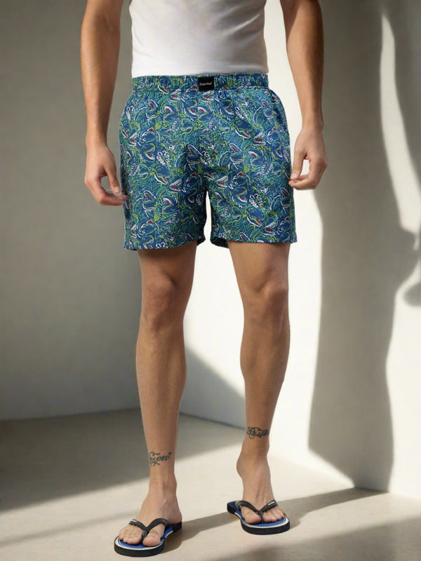 Don Vino Blue Tropical Prints Boxer Shorts For Men