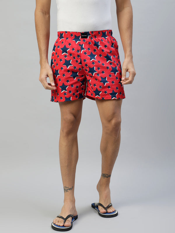 Don Vino Men's Red & Navy Blue Printed Boxer Shorts
