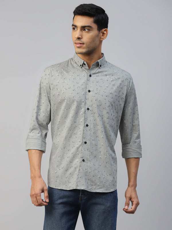 Don Vino Men's Leaf Printed Grey Shirt