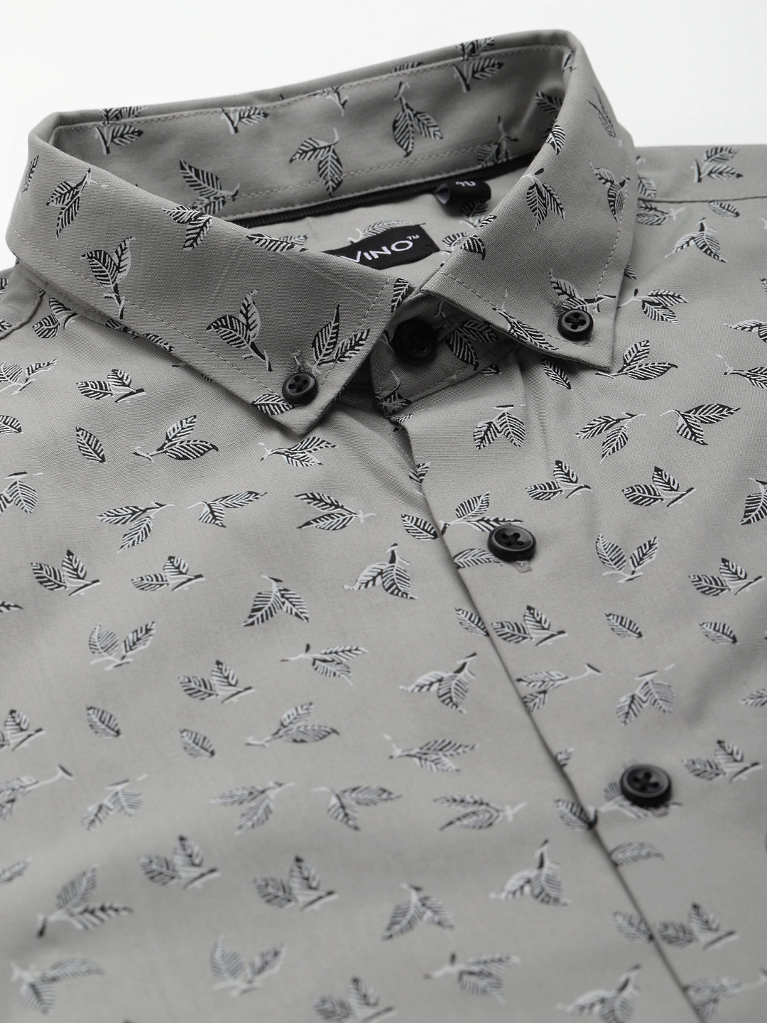 Don Vino Men's Leaf Printed Grey Shirt