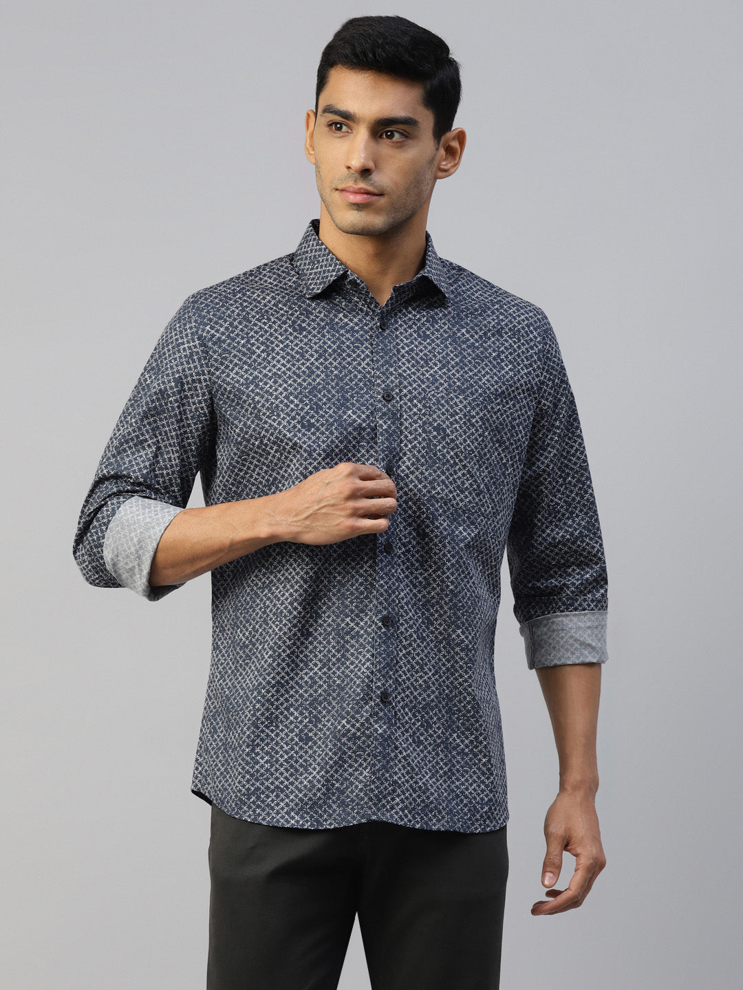 Don Vino Men's Grey Casual Printed Shirt