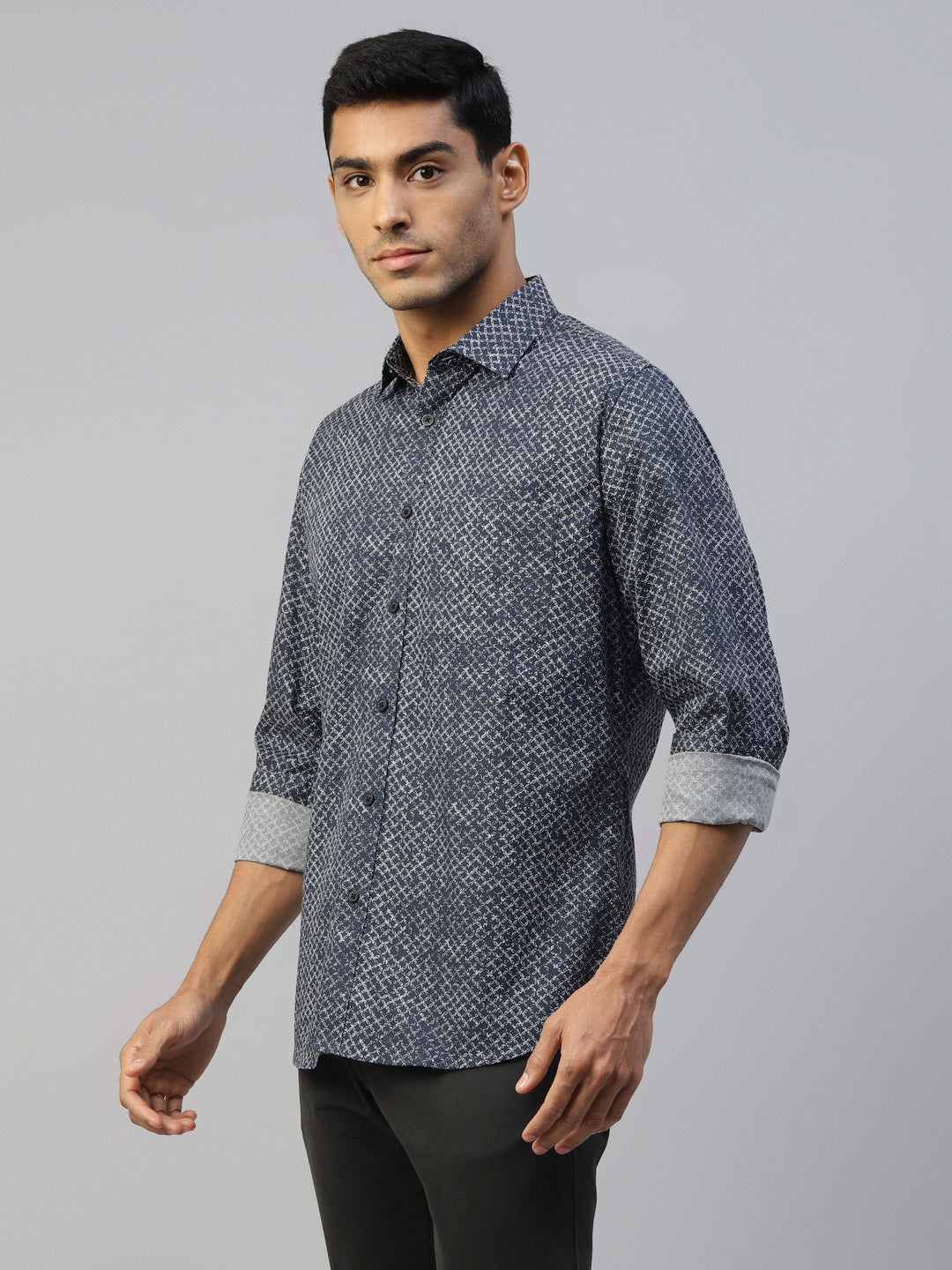 Don Vino Men's Grey Casual Printed Shirt