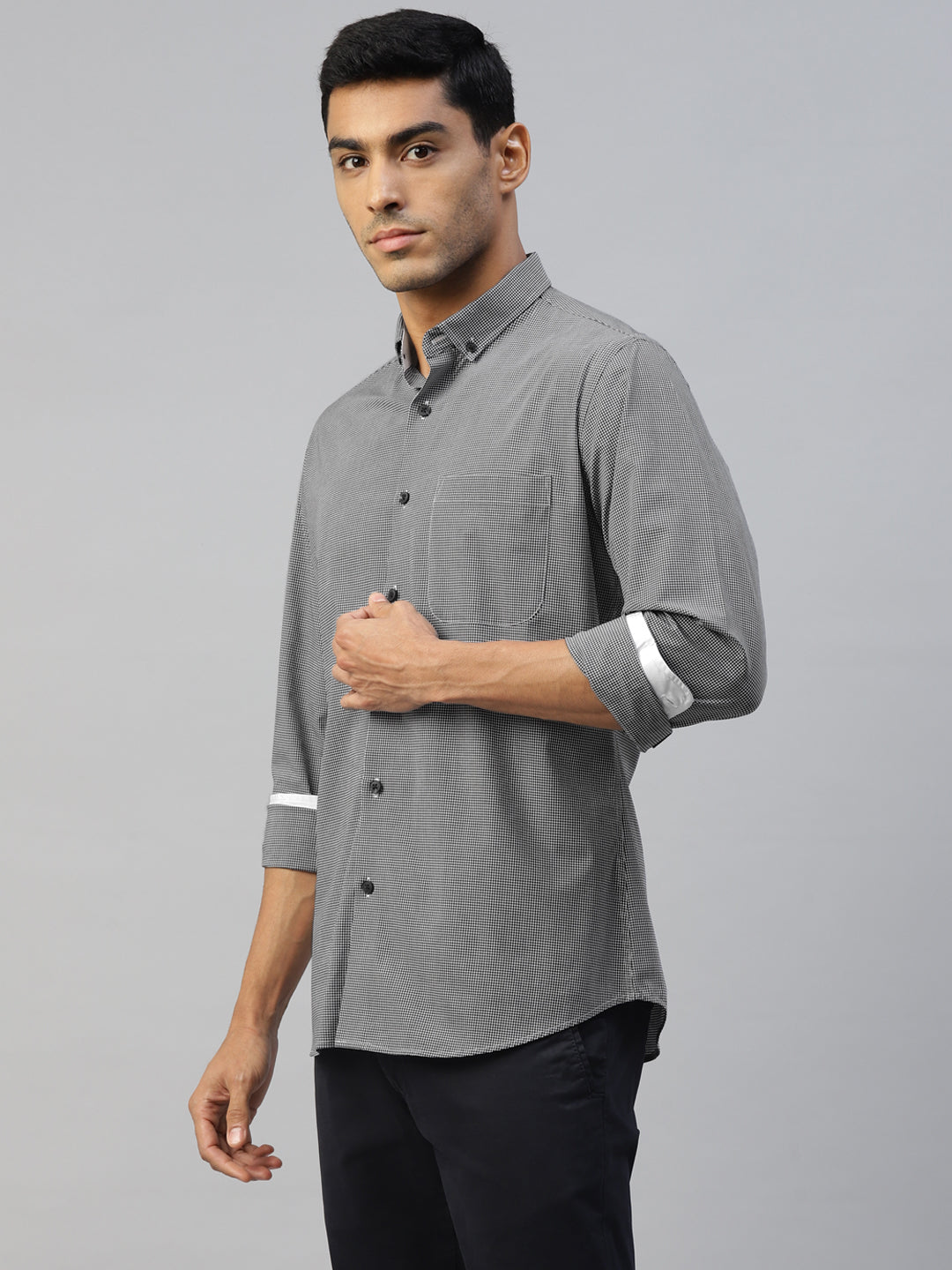 Don Vino Grey Checks Slim Fit Casual Shirt for Men