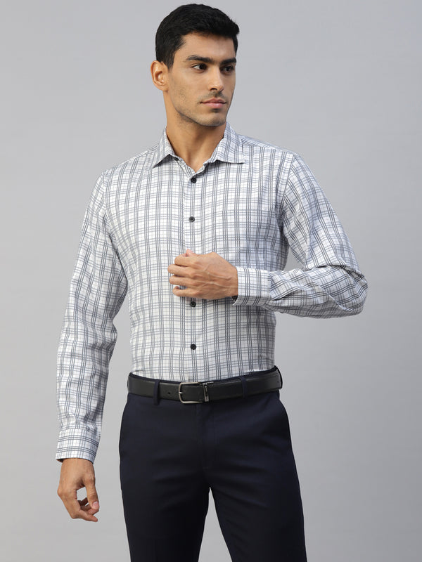 Don Vino Men's White & Grey Checks Slim Fit Shirt