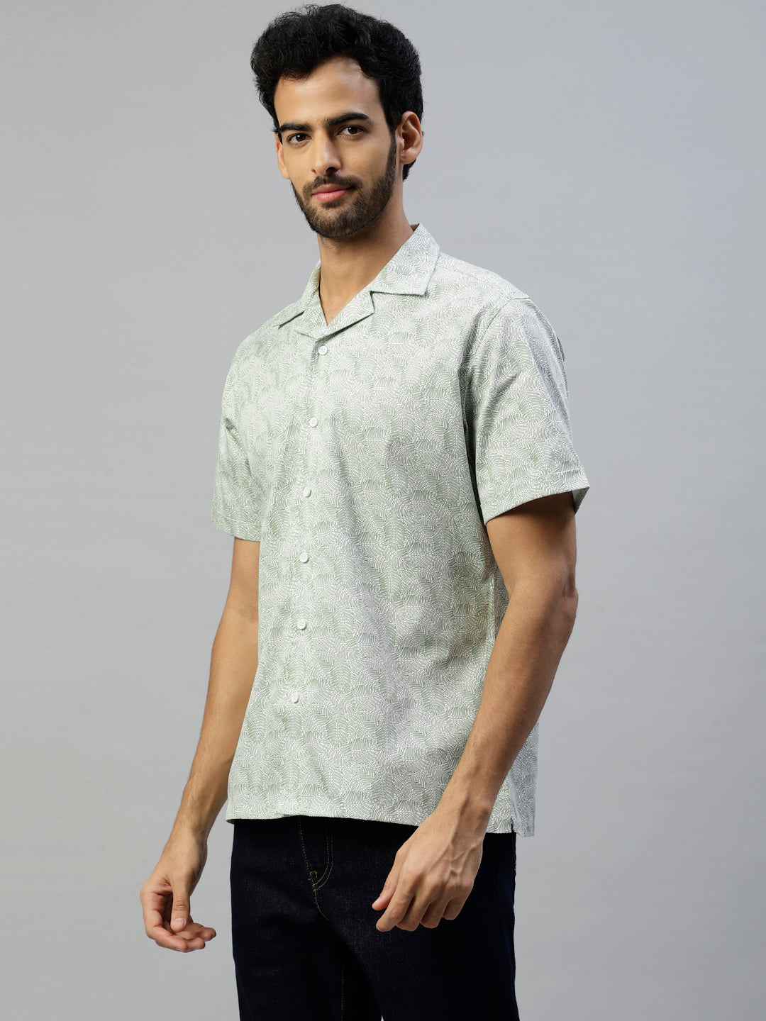 Don Vino Men's Half Sleeves Leaf Printed Shirt