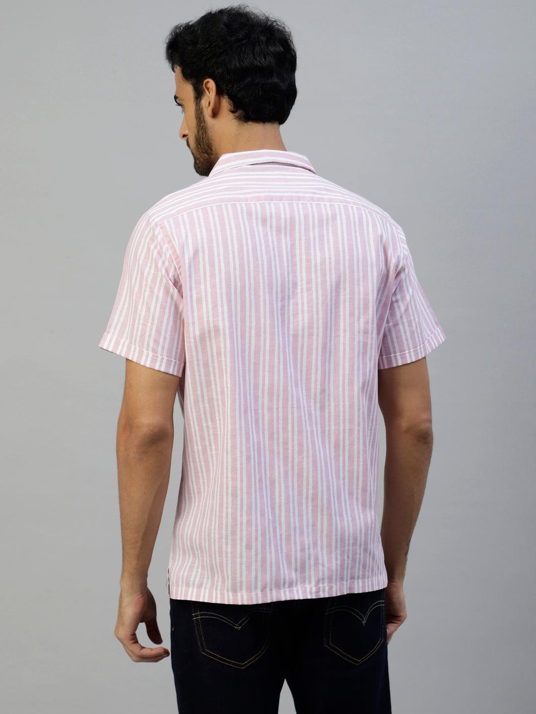 Don Vino Light Pink & White Stripes Shirts For Men