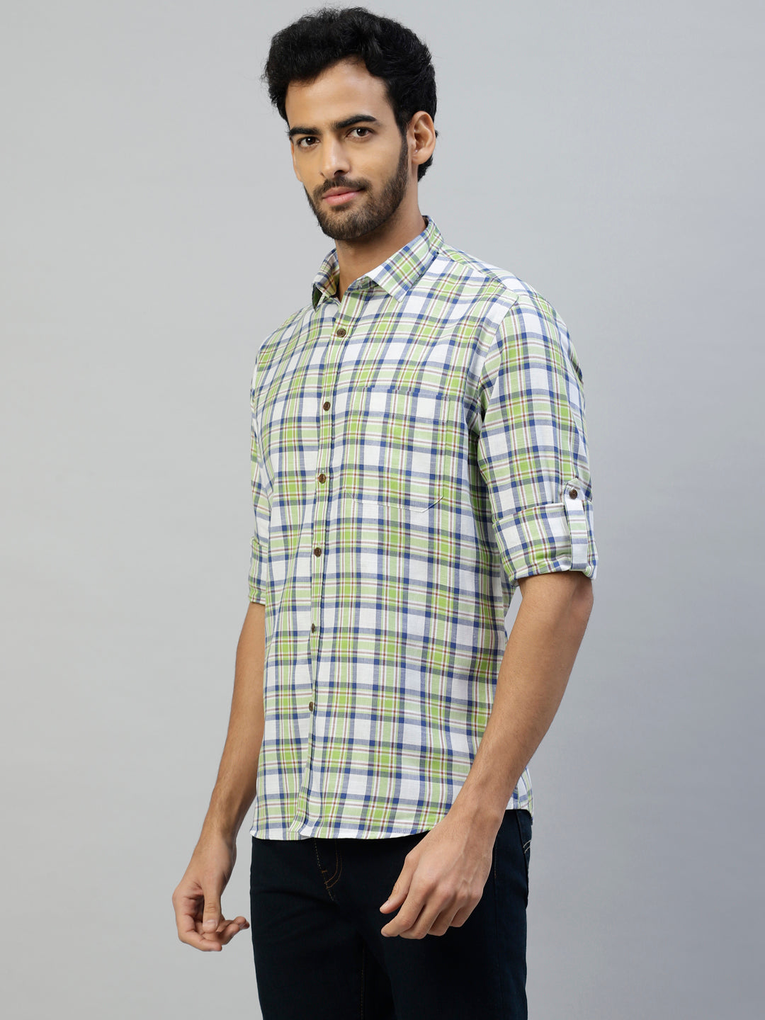 Don Vino Men's Green & Blue Casual Checks Shirt with Full Sleeves