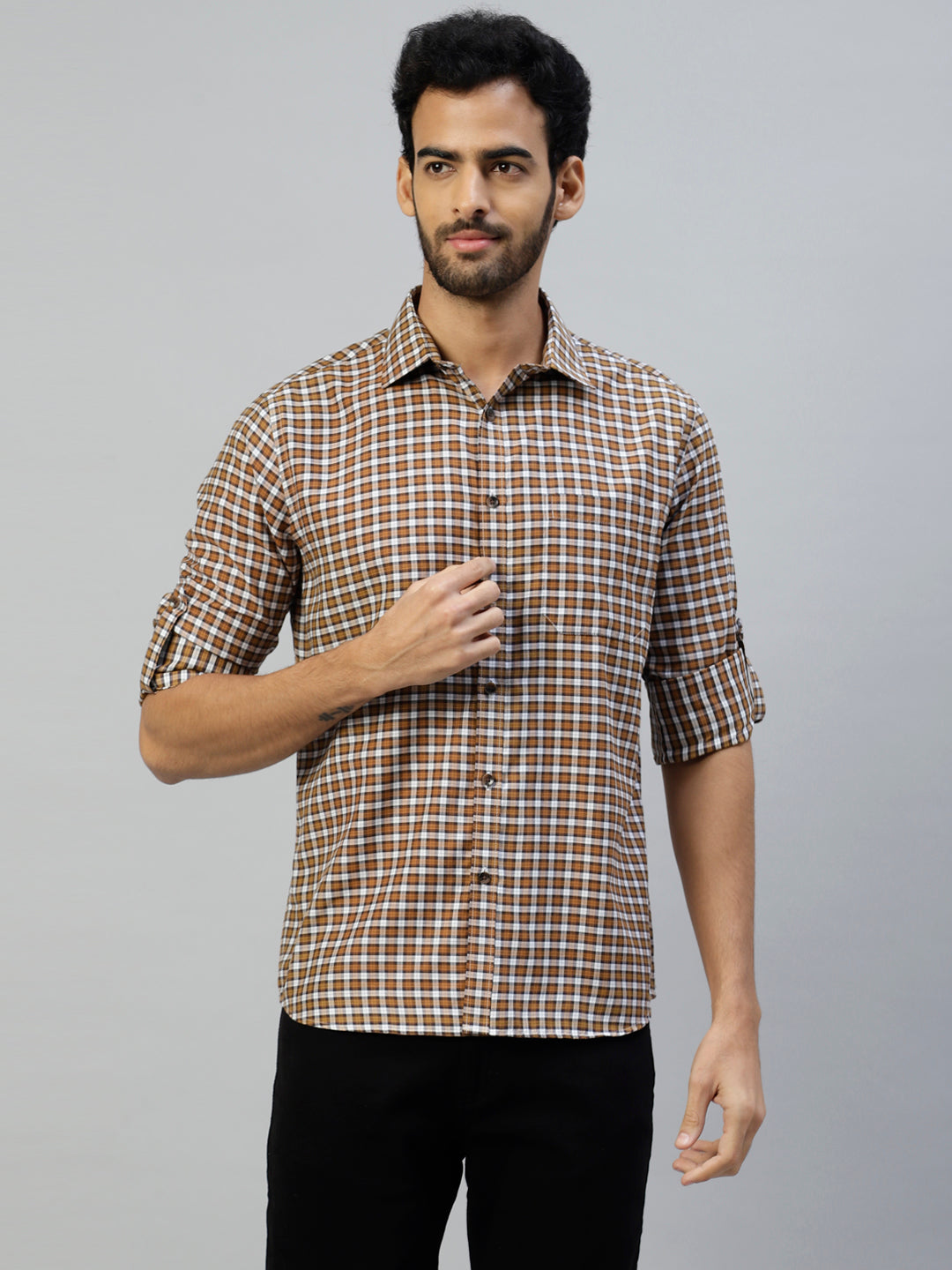 DonVino Brown Checks Shirt with Full Sleeves