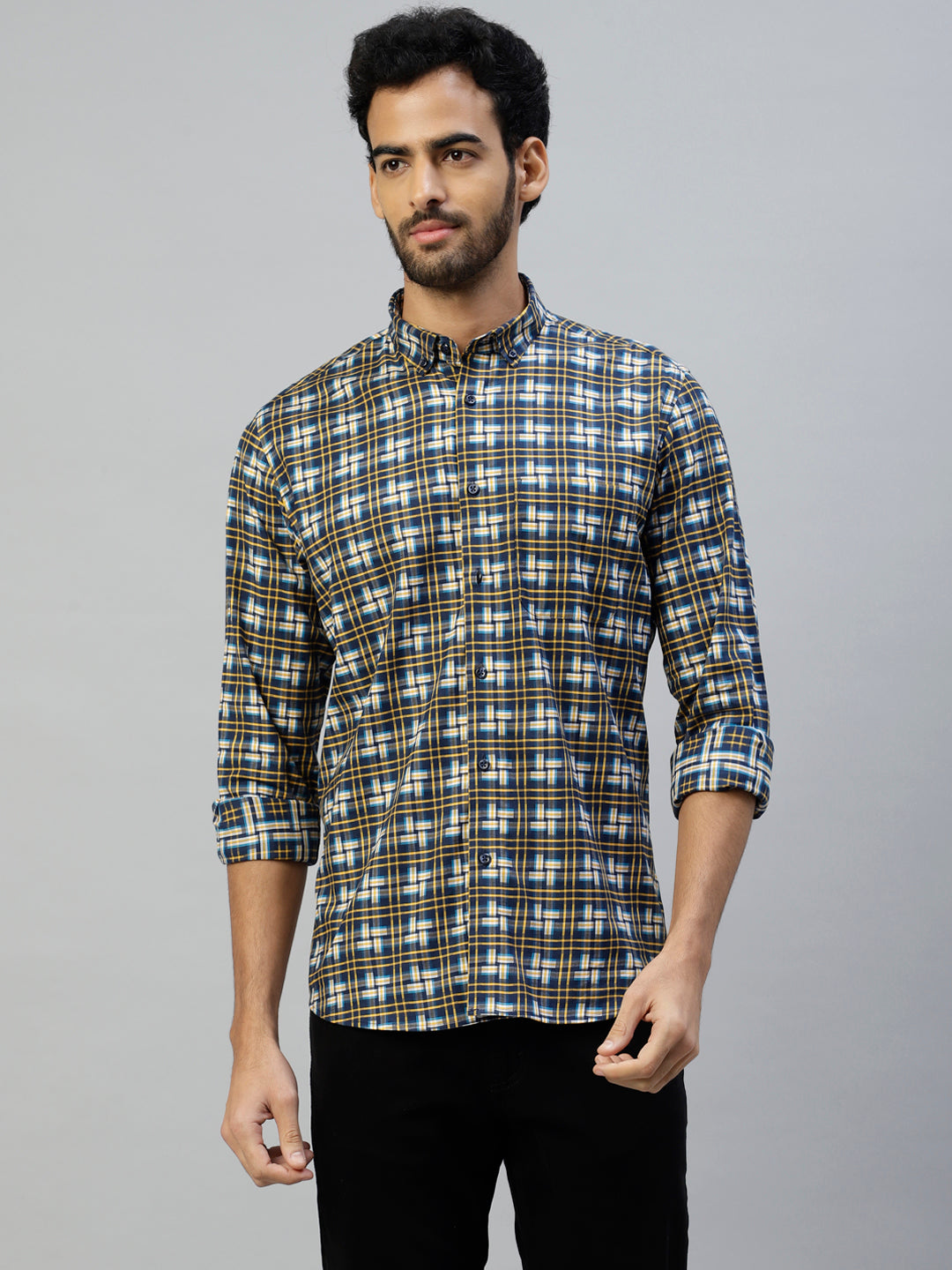 Don Vino Multi Coloured Small Checks Full Sleeves Shirt For Men