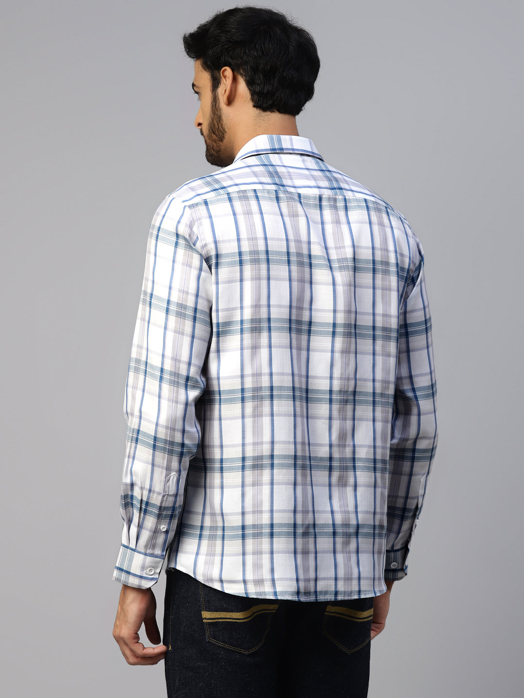 Men's Blue & Grey Checks Slim Fit Shirt by Don Vino