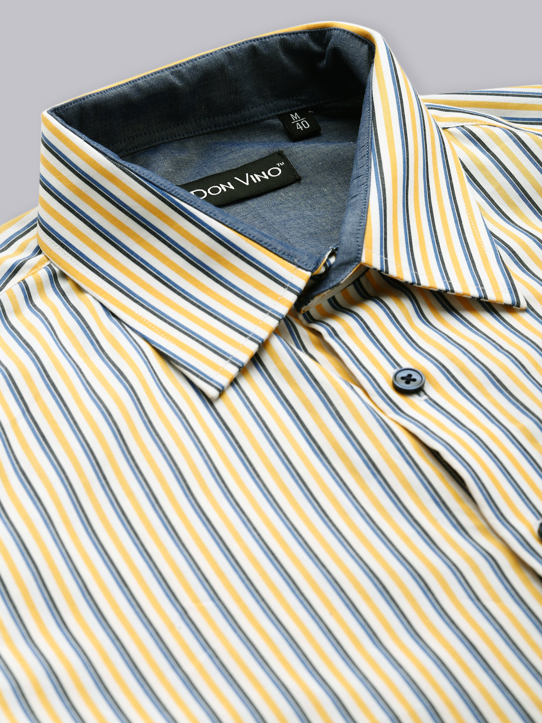 Men's Yellow & Blue Stripes Slim Fit Shirt