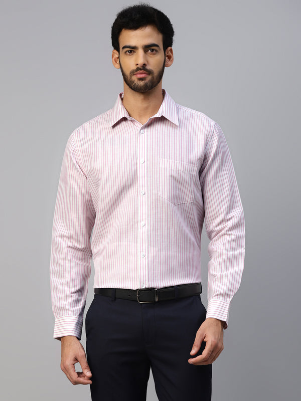 Men's Pink & White Stripes Formal Shirt