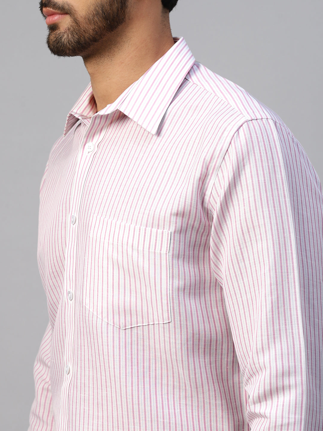Men's Pink & White Stripes Formal Shirt