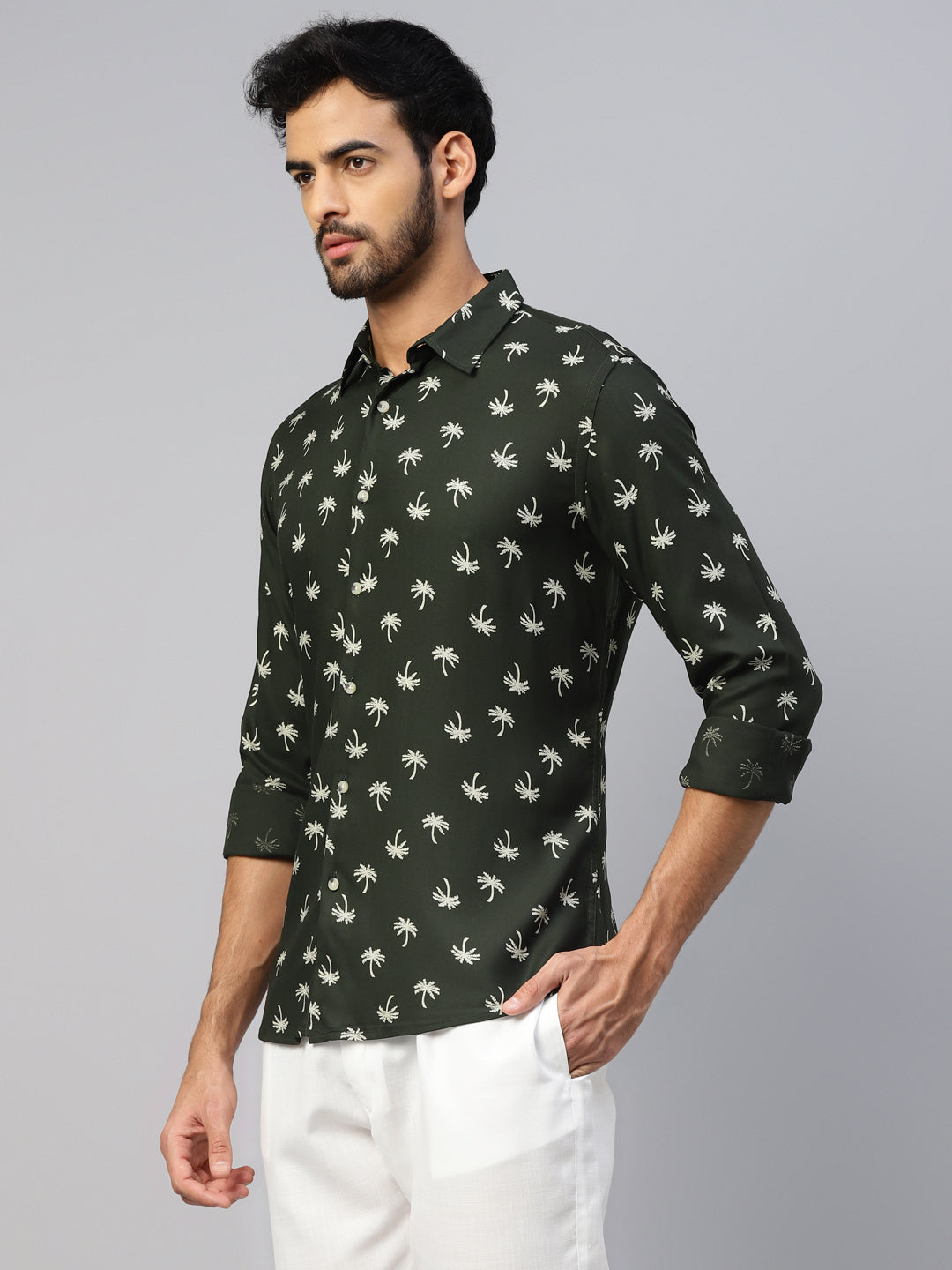 Don Vino Men's Tropical Printed Black Slim Fit Shirt