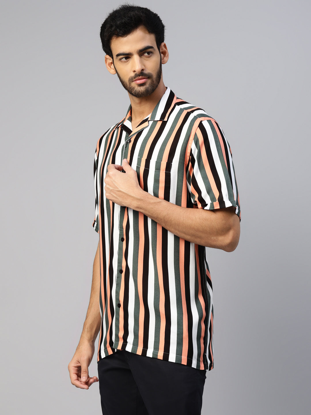 Men's Multi Colour Stripes Resort Shirt by Don Vino