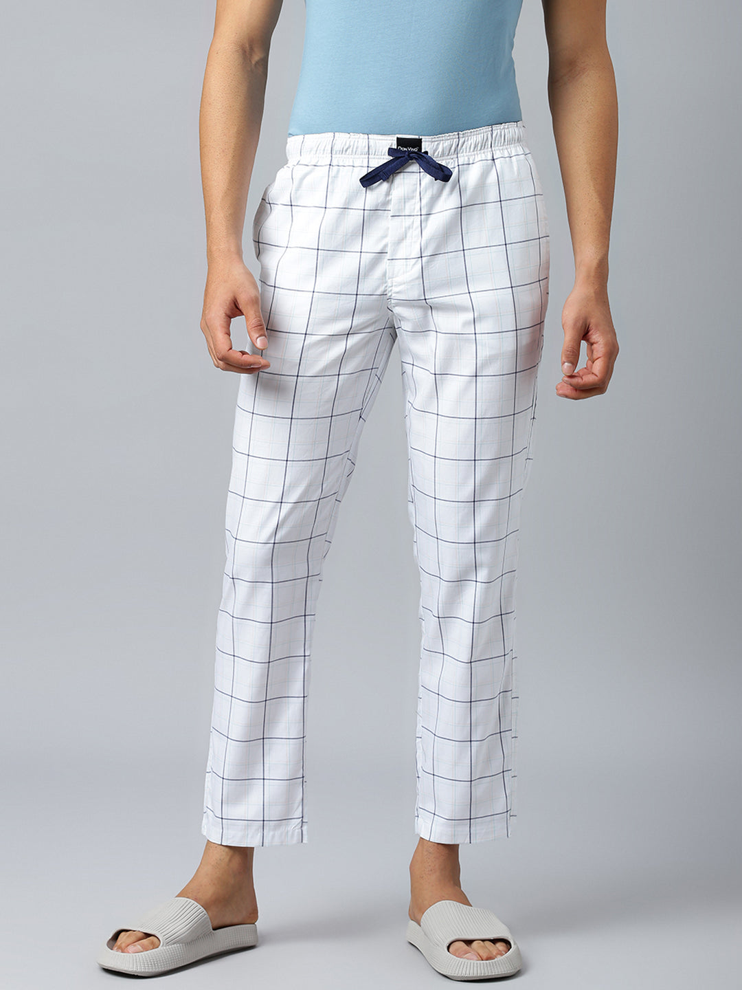Don Vino Men's White Lounge Pants With Checks