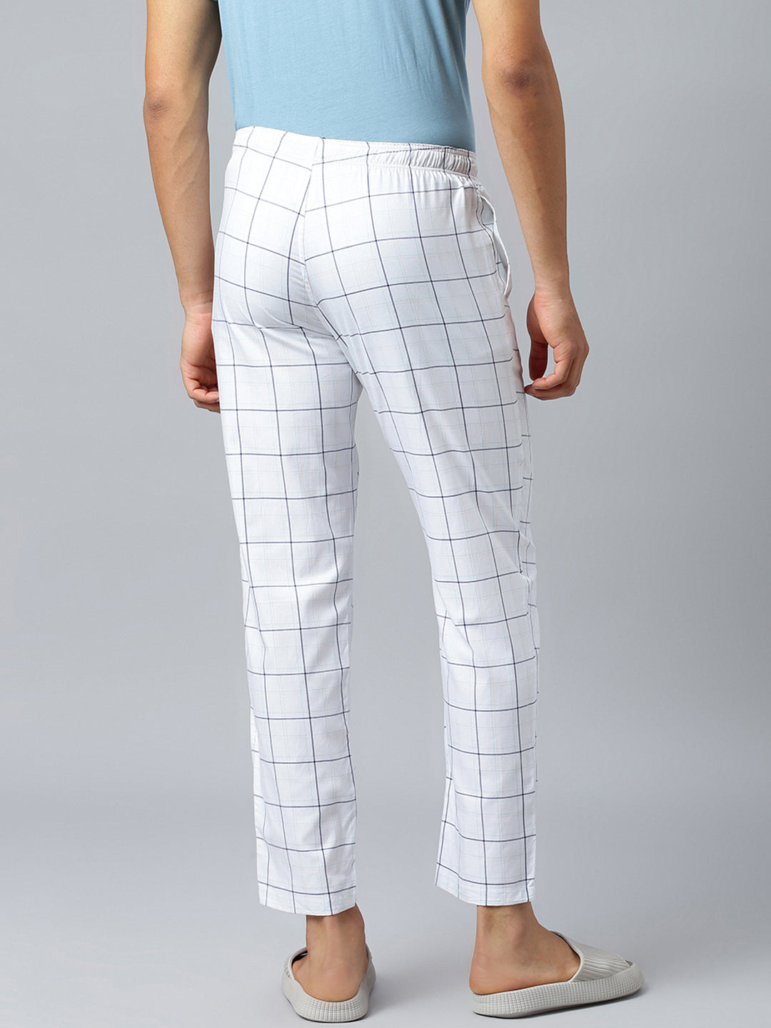 Don Vino Men's White Lounge Pants With Checks
