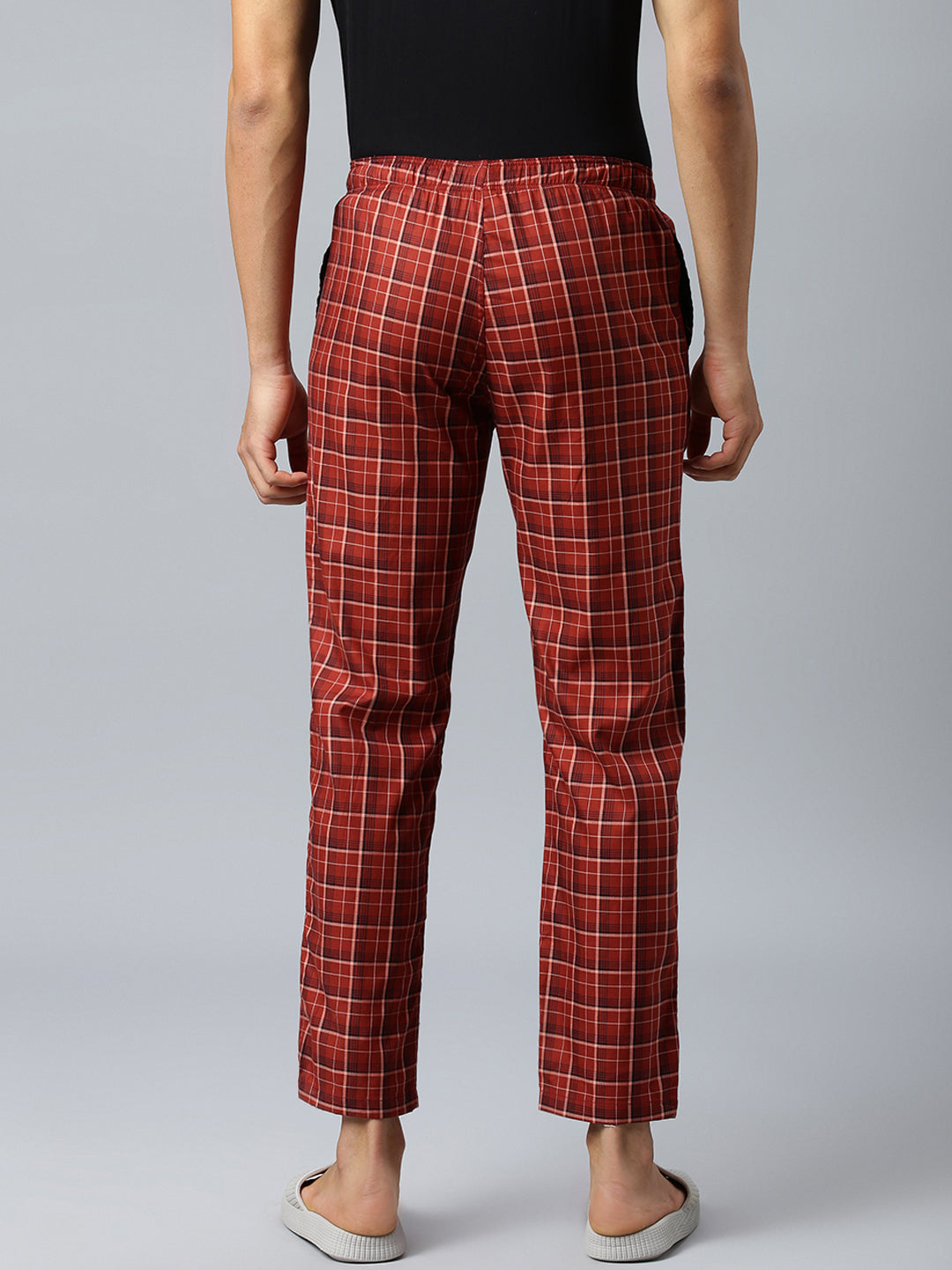 Don Vino Men's Red Lounge Pants With Black & White Checks