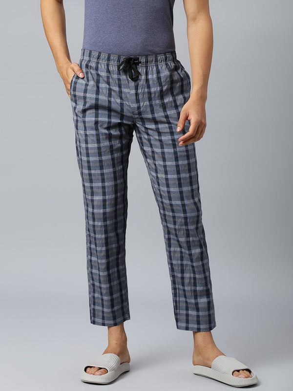 Don Vino Men's Light Grey Lounge Pants With Blue Checks