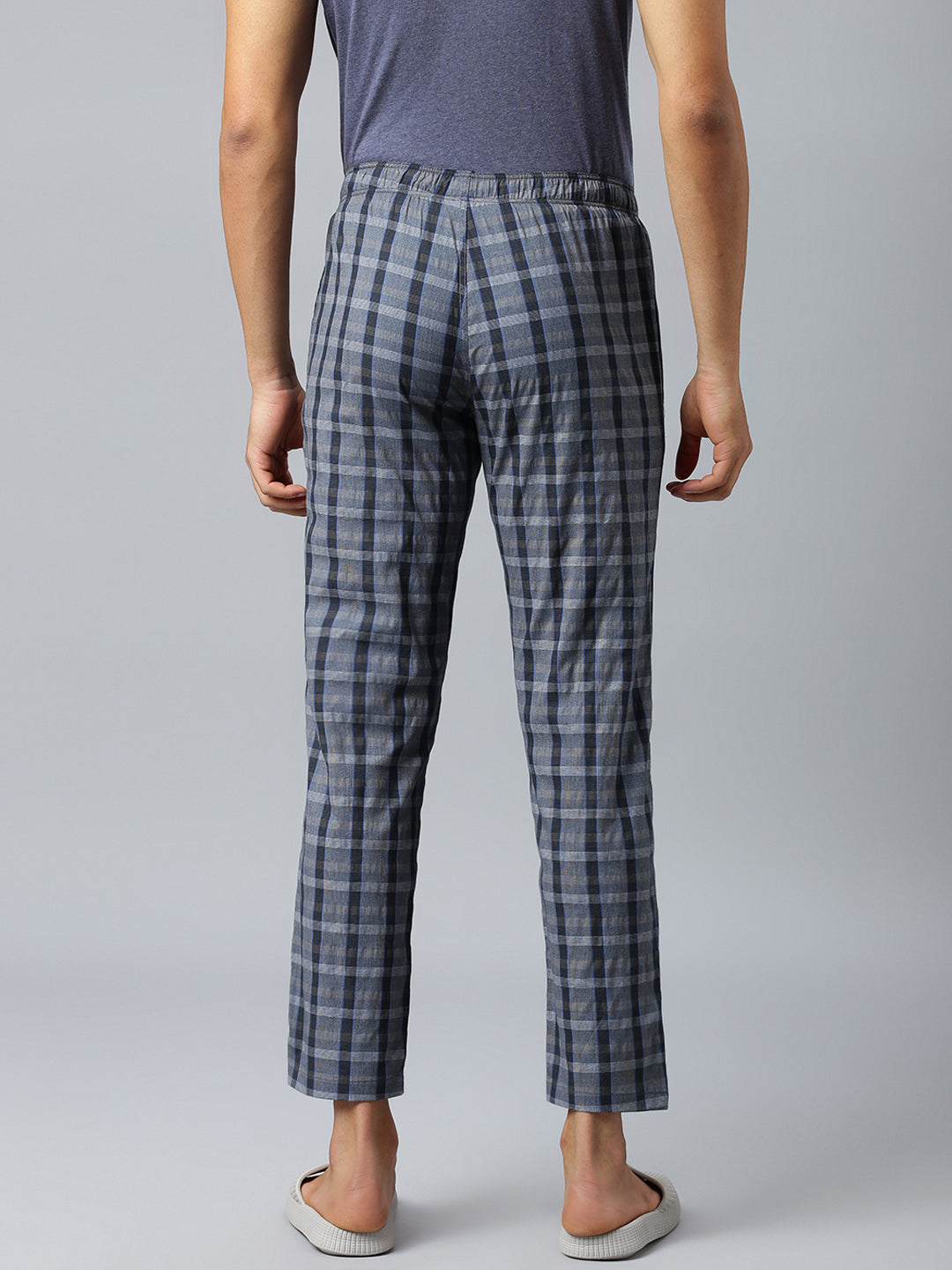 Don Vino Men's Light Grey Lounge Pants With Blue Checks