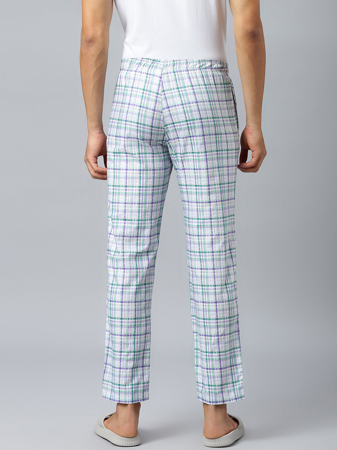 Don Vino Men's White Lounge Pants With Green & Blue Checks