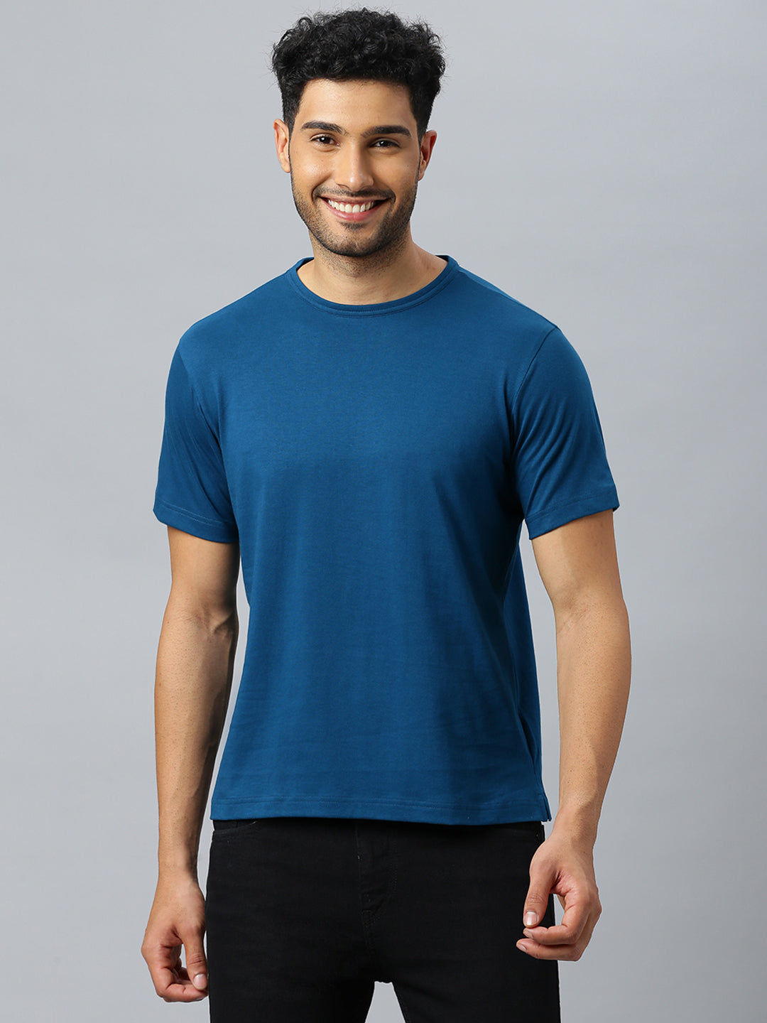Don Vino Men's Dark Blue Solid Crew Neck T-Shirt