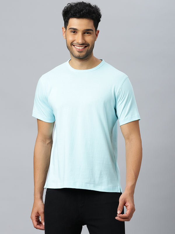 Don Vino Men's Solid Aqua Blue Crew Neck T-Shirt