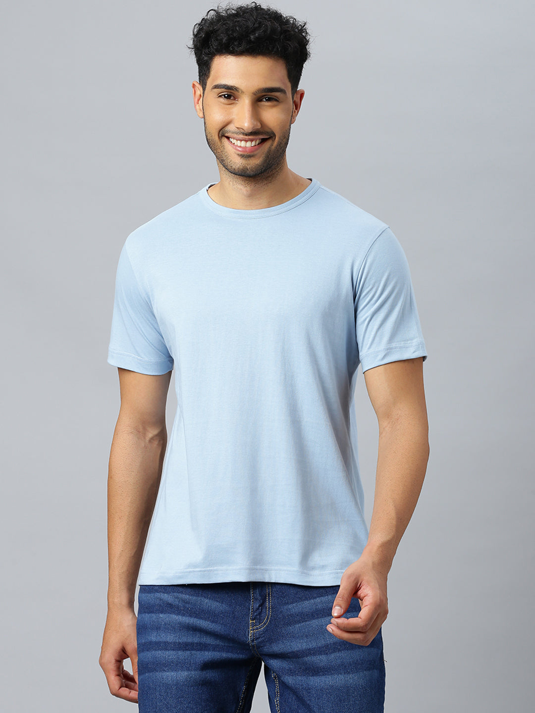 Don Vino Men's Solid Florentine Blue Crew Neck T-Shirt