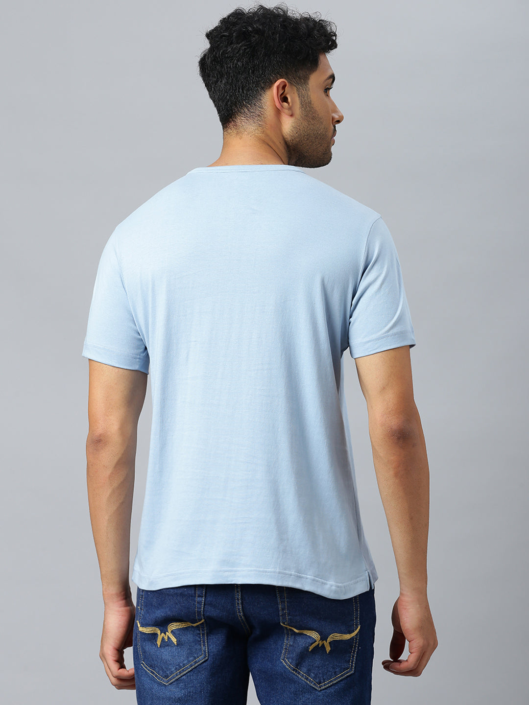 Don Vino Men's Solid Florentine Blue Crew Neck T-Shirt