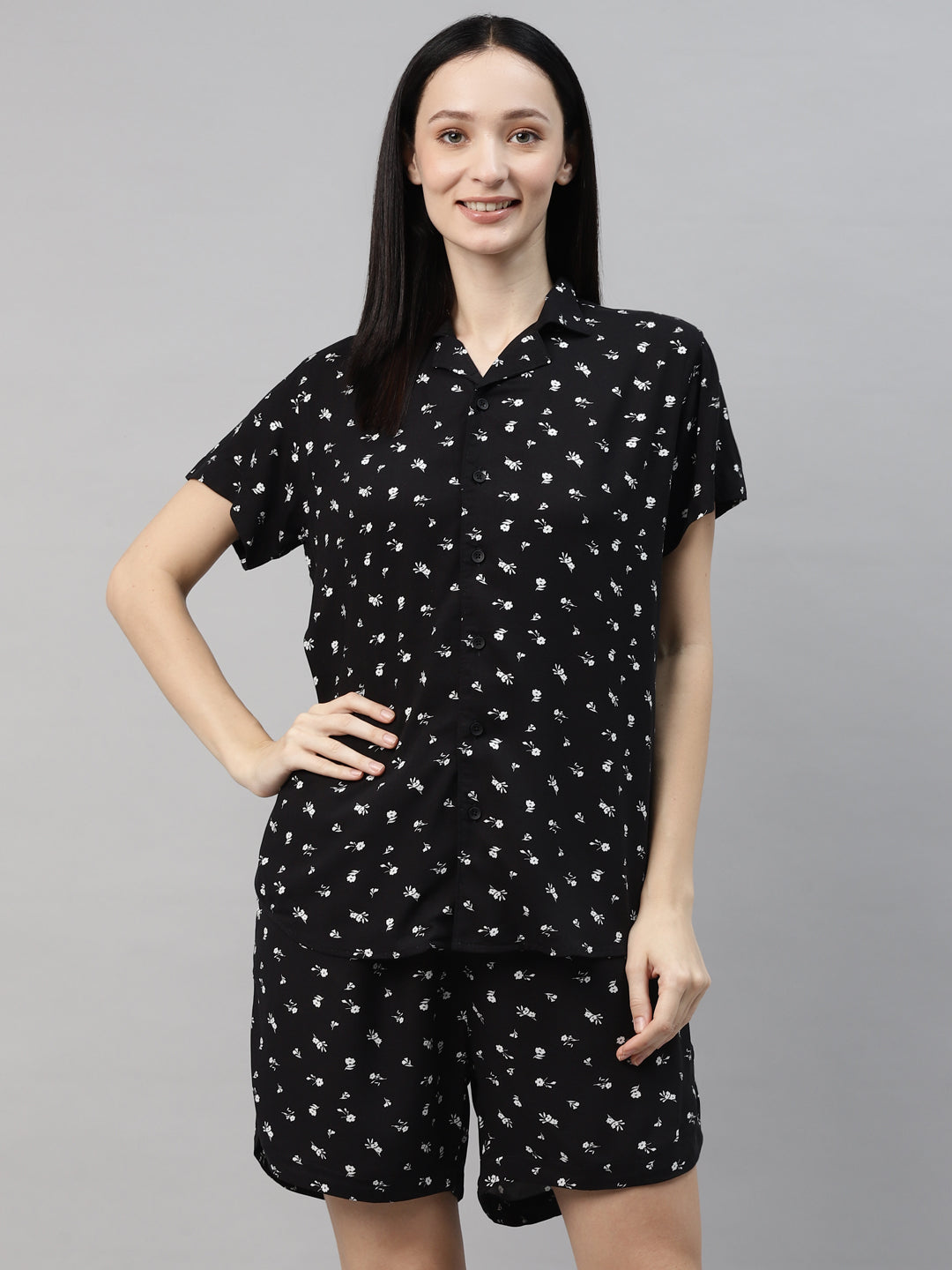 Black Printed Co-ord Set for Women by Don Vino