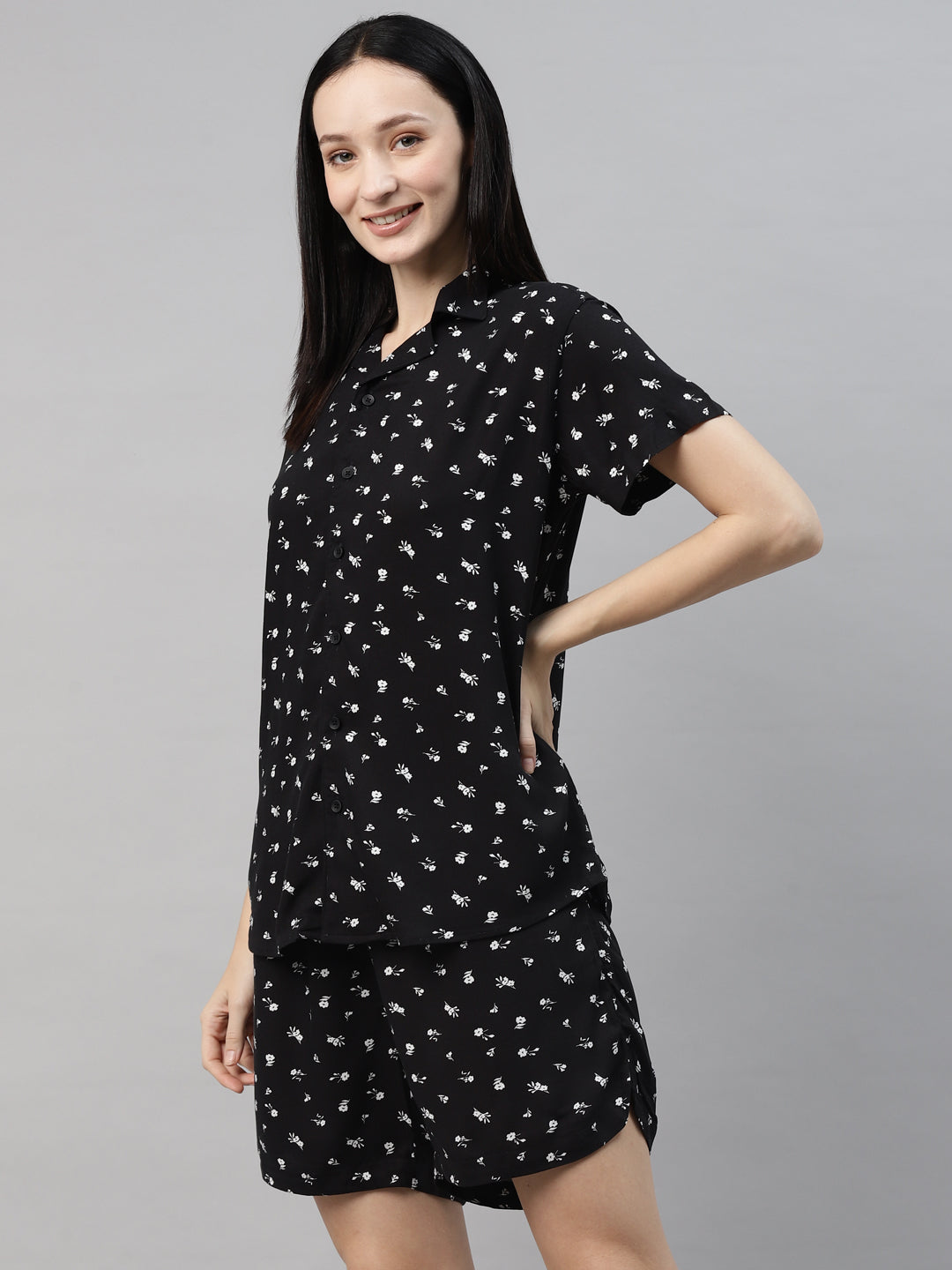 Black Printed Co-ord Set for Women by Don Vino