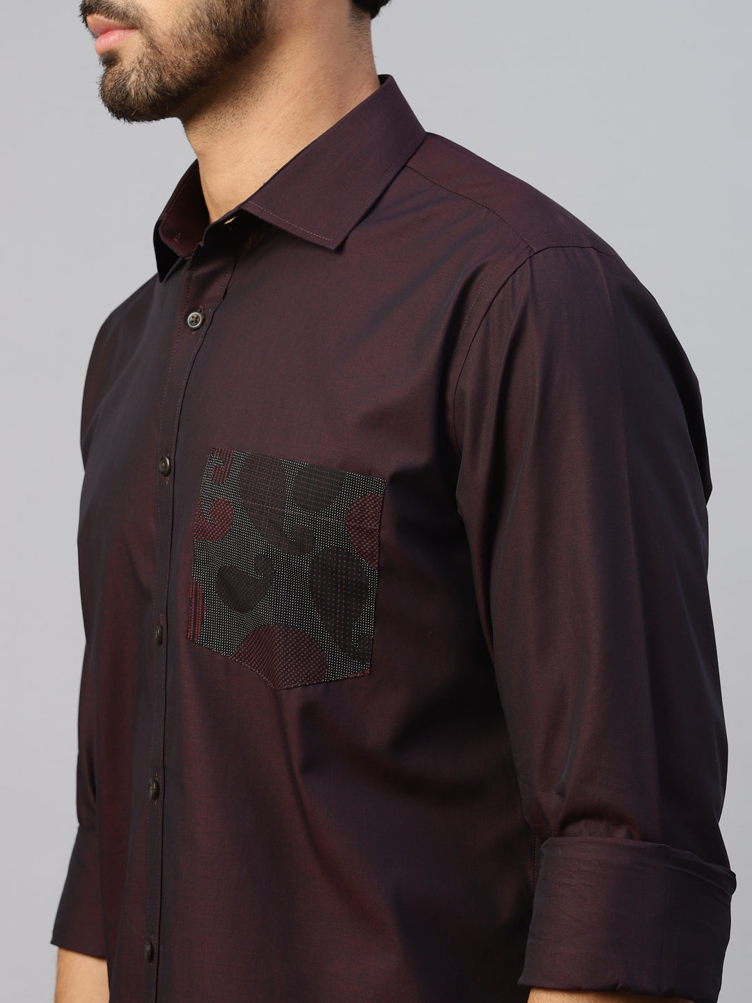 Don Vino Men's Purple Slim Fit Shirt With Contrast Pockets