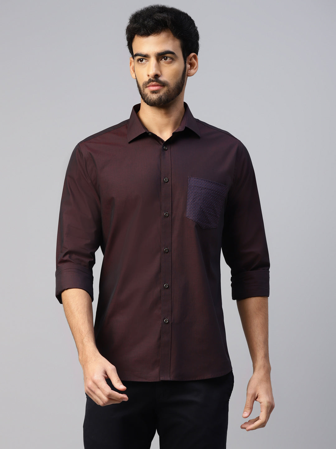 Don Vino Purple Slim Fit Shirt With Contrast Pockets for Men